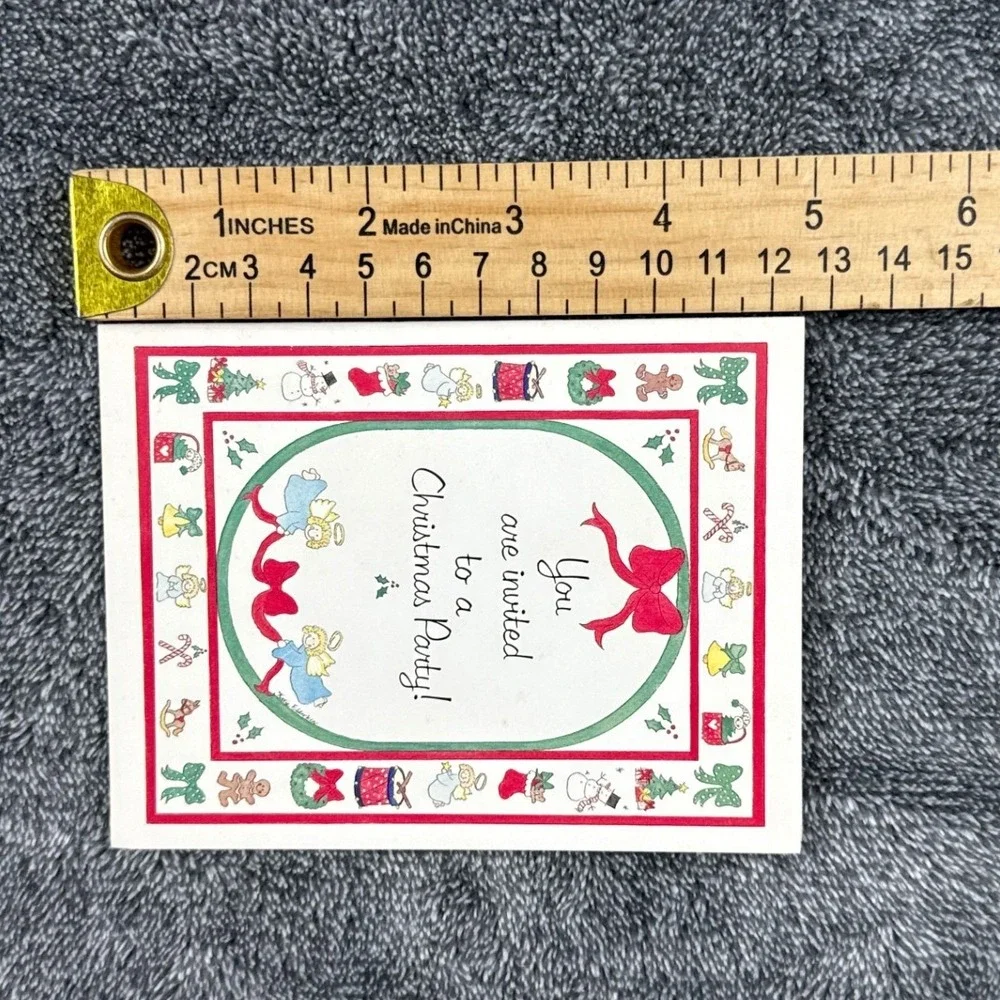 Vintage Christmas Party Invitations Boxed Set of 8 Angels Gingerbread Envelopes